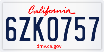 CA license plate 6ZKO757