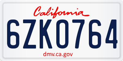 CA license plate 6ZKO764