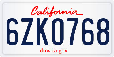 CA license plate 6ZKO768
