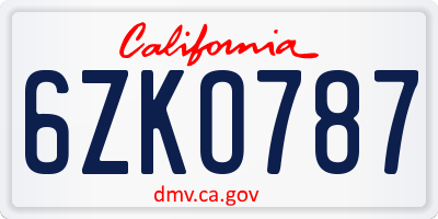 CA license plate 6ZKO787