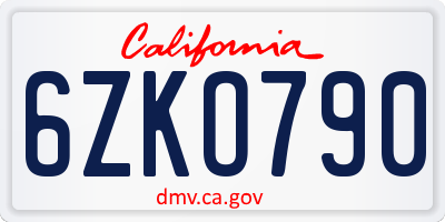 CA license plate 6ZKO790