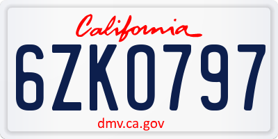 CA license plate 6ZKO797