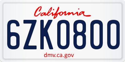 CA license plate 6ZKO800