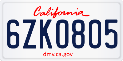CA license plate 6ZKO805