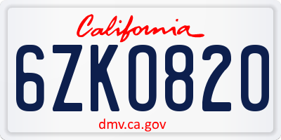 CA license plate 6ZKO820