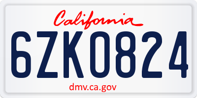 CA license plate 6ZKO824