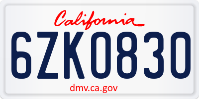 CA license plate 6ZKO830