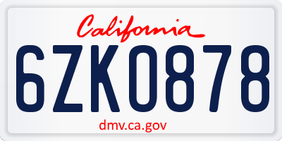 CA license plate 6ZKO878