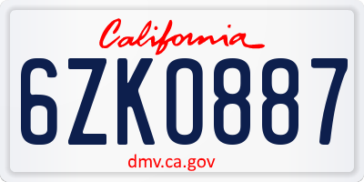 CA license plate 6ZKO887