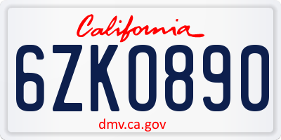 CA license plate 6ZKO890