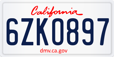 CA license plate 6ZKO897