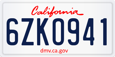 CA license plate 6ZKO941