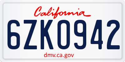 CA license plate 6ZKO942