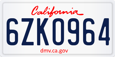 CA license plate 6ZKO964