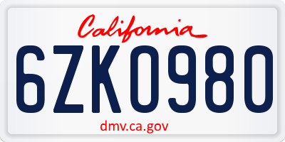 CA license plate 6ZKO980