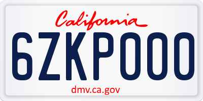 CA license plate 6ZKP000