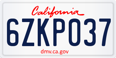 CA license plate 6ZKP037