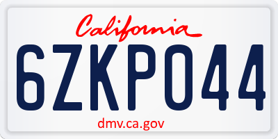 CA license plate 6ZKP044