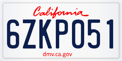 CA license plate 6ZKP051