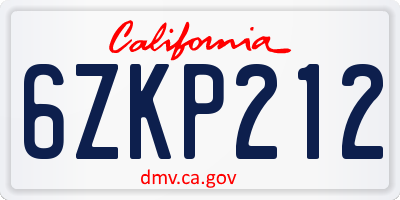 CA license plate 6ZKP212