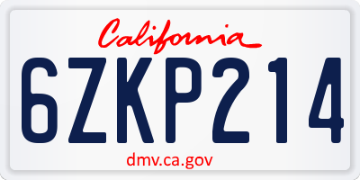 CA license plate 6ZKP214