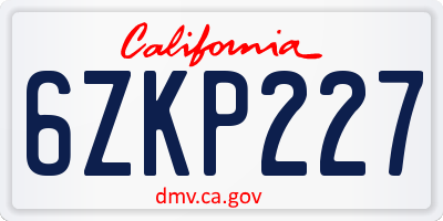 CA license plate 6ZKP227