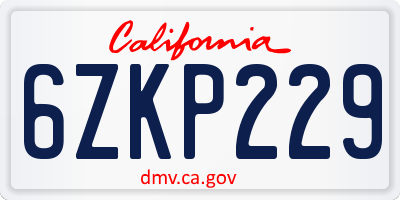 CA license plate 6ZKP229