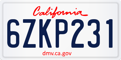 CA license plate 6ZKP231