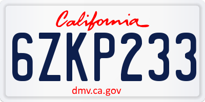 CA license plate 6ZKP233