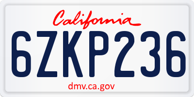 CA license plate 6ZKP236