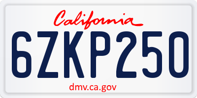 CA license plate 6ZKP250
