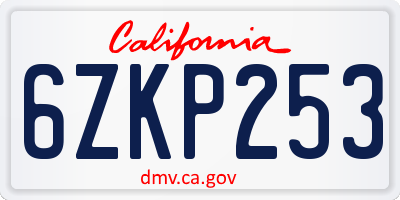 CA license plate 6ZKP253