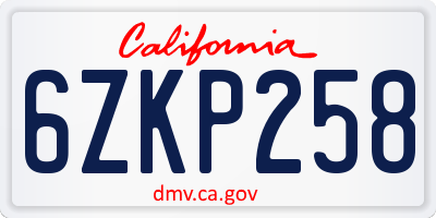 CA license plate 6ZKP258