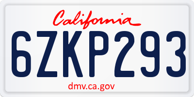 CA license plate 6ZKP293