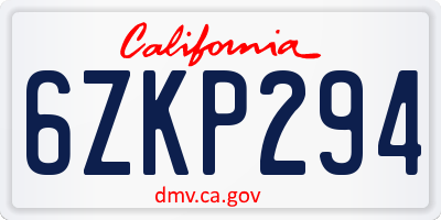 CA license plate 6ZKP294