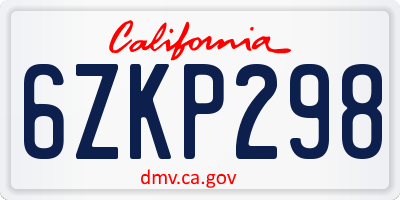 CA license plate 6ZKP298