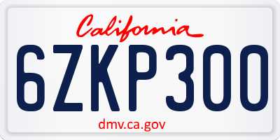 CA license plate 6ZKP300