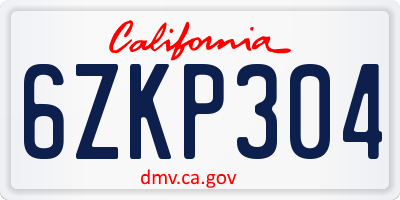 CA license plate 6ZKP304