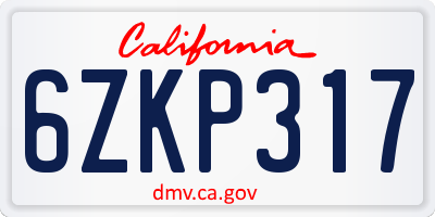 CA license plate 6ZKP317