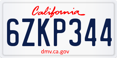 CA license plate 6ZKP344