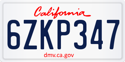 CA license plate 6ZKP347