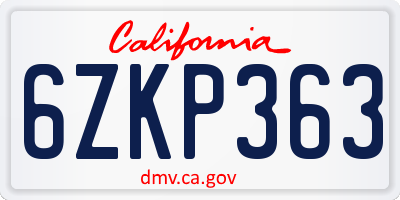 CA license plate 6ZKP363