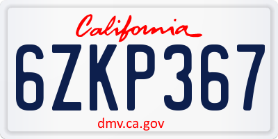 CA license plate 6ZKP367