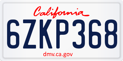 CA license plate 6ZKP368
