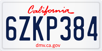 CA license plate 6ZKP384