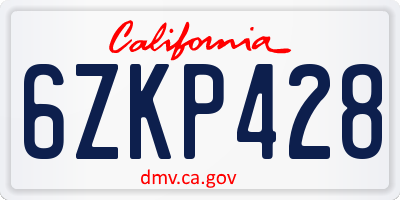 CA license plate 6ZKP428