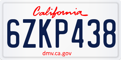 CA license plate 6ZKP438