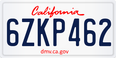 CA license plate 6ZKP462