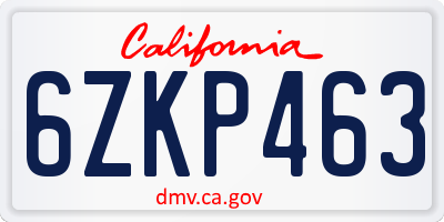 CA license plate 6ZKP463