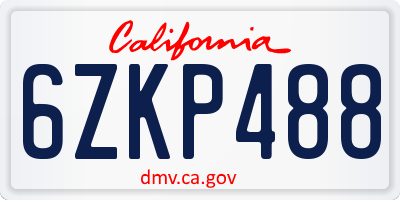 CA license plate 6ZKP488